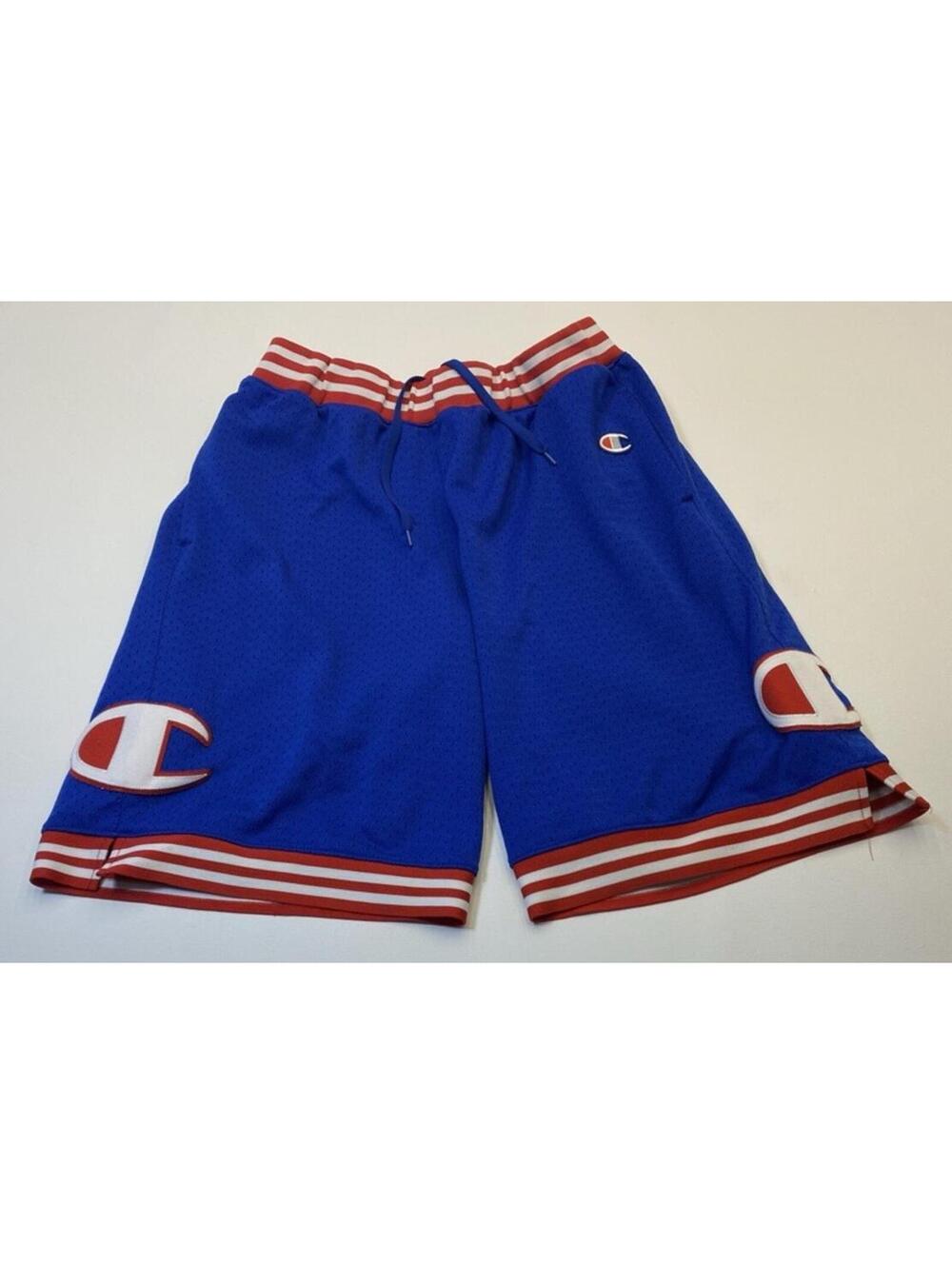 Champion Blue Mesh Basketball Shorts with Red and White Stripe Trim Size L